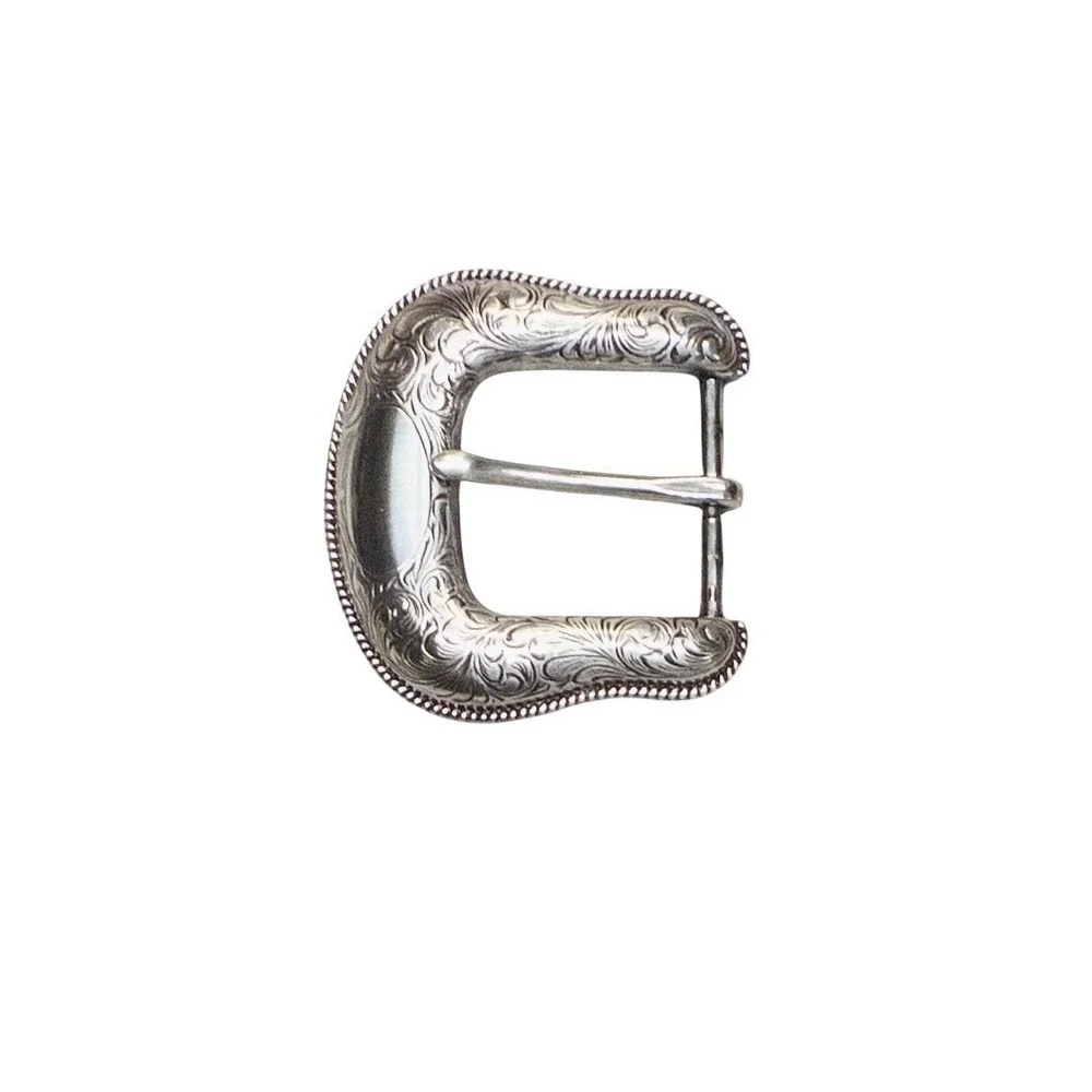 Silver Western Floral Etched Belt Buckle Rodeo Southwestern 2.5